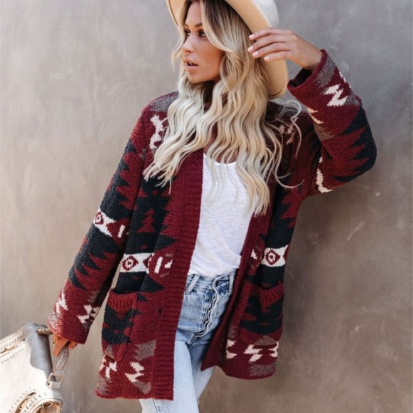 Last S SO SOFT! New Cozy Aztec Southwest Bohemian Knitted Sweater Cardigan - Picture 9 of 17